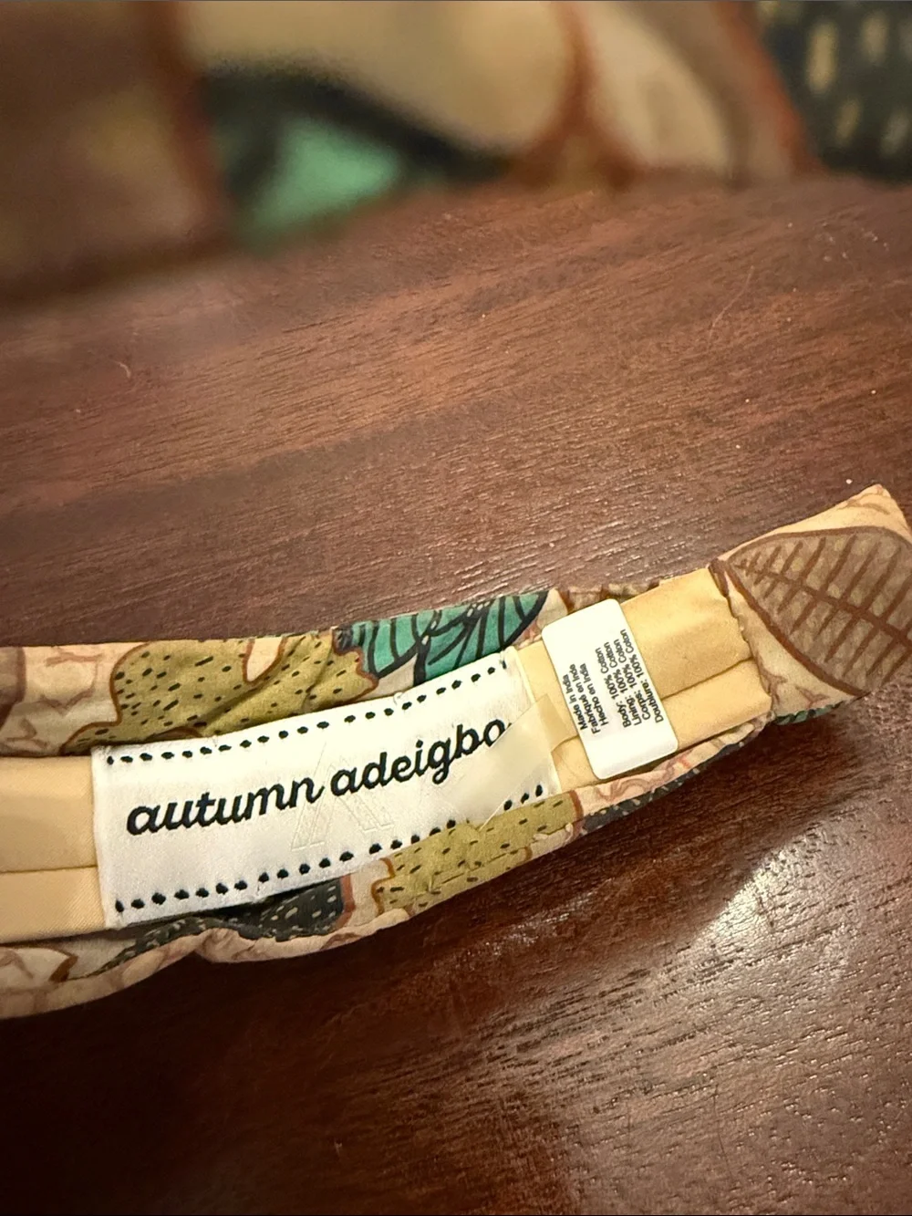 Autumn Adeigbo Beige and Teal Leaf Print Padded Headband